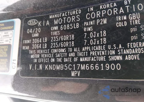 2021 Kia Sedona Ex z USA, uszkodzony, nr VIN KNDMB5C17M6661900